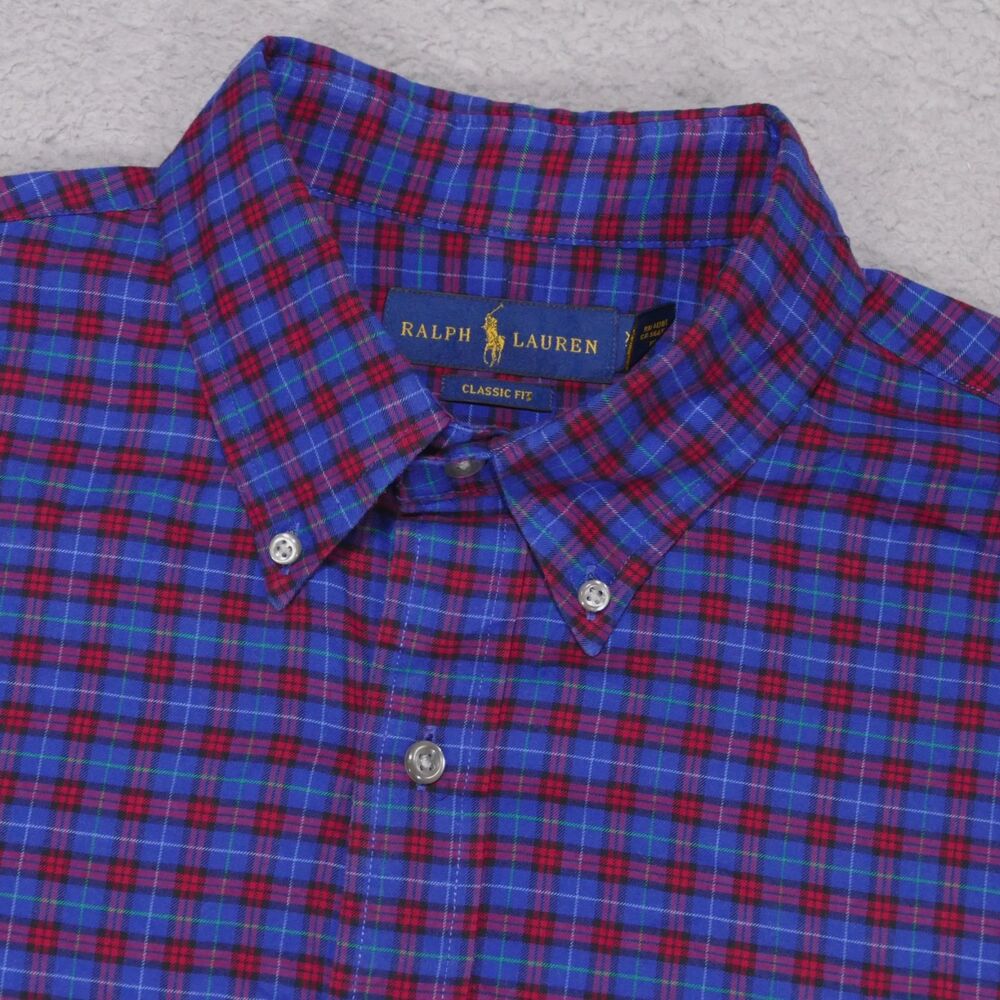 Polo Ralph Lauren Shirt Mens XL Classic Fit Blue Red Button Down Long Sleeve